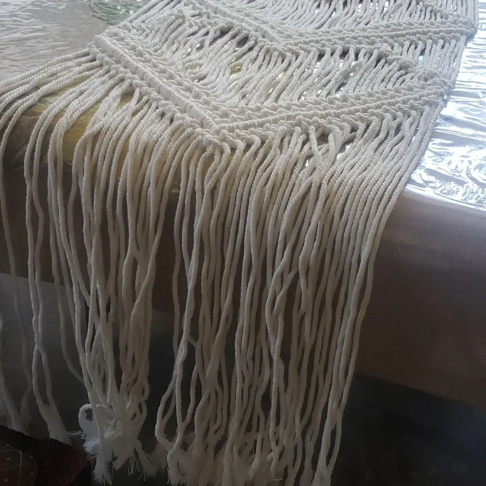 Macramé Boho White Runner Table New